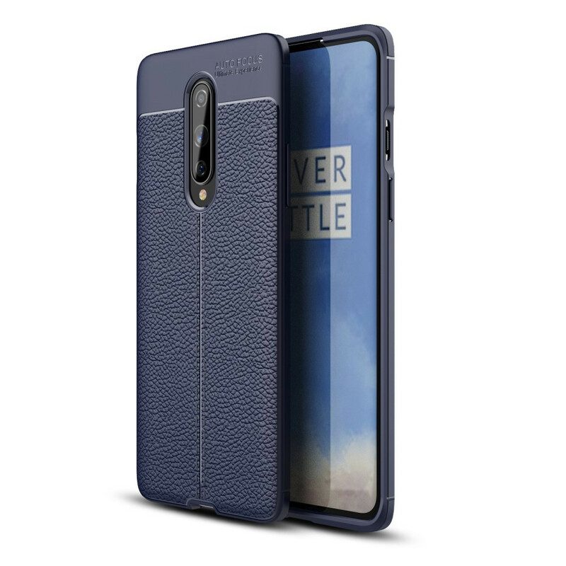 Cover OnePlus 8 Doppia Linea Litchi Effetto Pelle