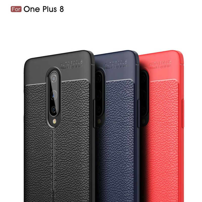 Cover OnePlus 8 Doppia Linea Litchi Effetto Pelle