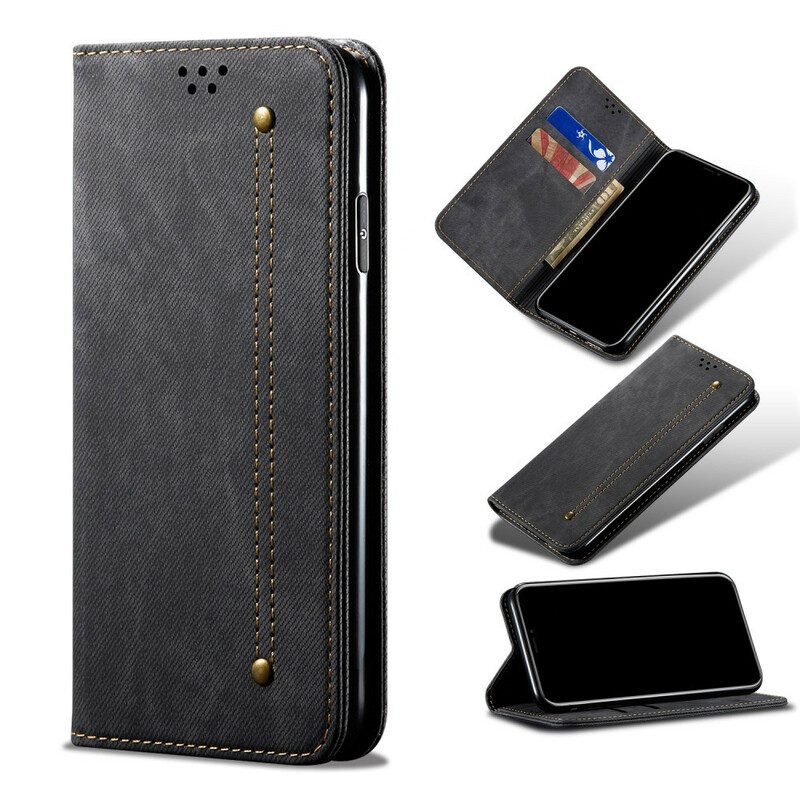 Folio Cover OnePlus 8 Custodia in pelle Trama Di Jeans In Ecopelle