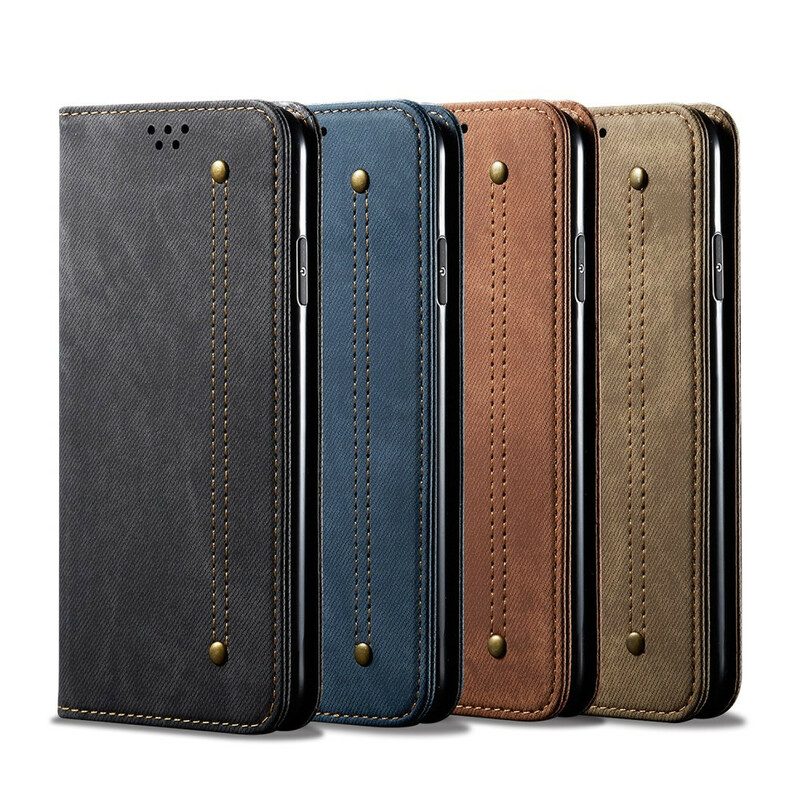 Folio Cover OnePlus 8 Custodia in pelle Trama Di Jeans In Ecopelle