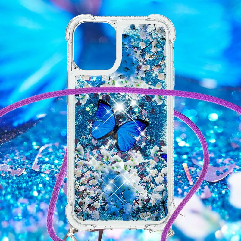 Cover iPhone 13 Pro Farfalle Di Paillettes Con Coulisse