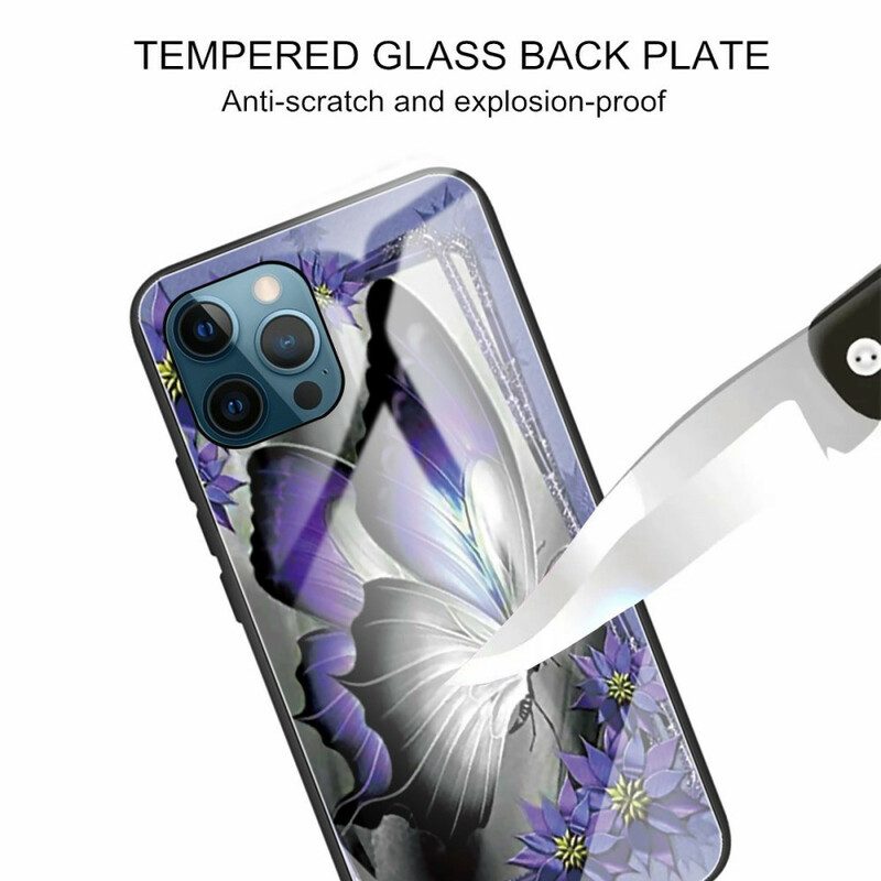 Cover iPhone 13 Pro Vetro Temperato Farfalla Viola