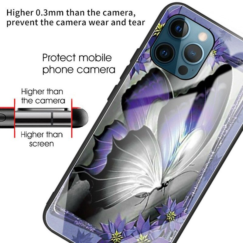 Cover iPhone 13 Pro Vetro Temperato Farfalla Viola