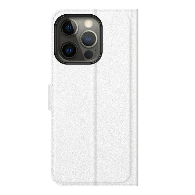 Custodia A Portafoglio iPhone 13 Pro Classico Effetto Pelle Litchi