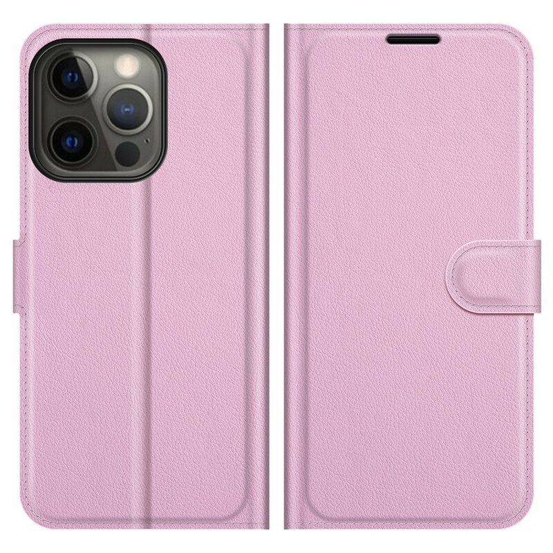 Custodia A Portafoglio iPhone 13 Pro Classico Effetto Pelle Litchi