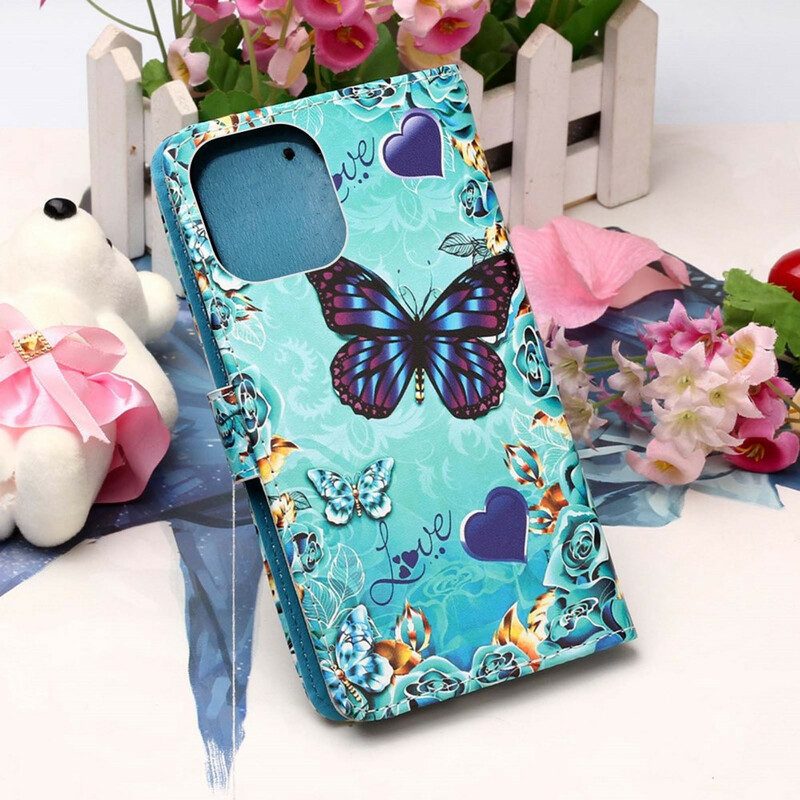 Custodia in pelle iPhone 13 Pro Amo Le Farfalle Strappy