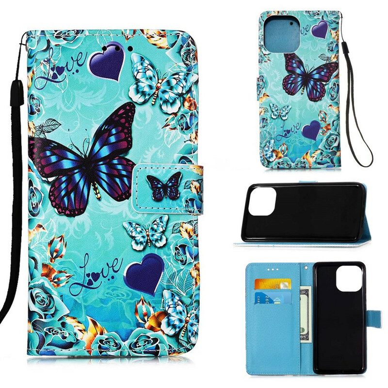 Custodia in pelle iPhone 13 Pro Amo Le Farfalle Strappy