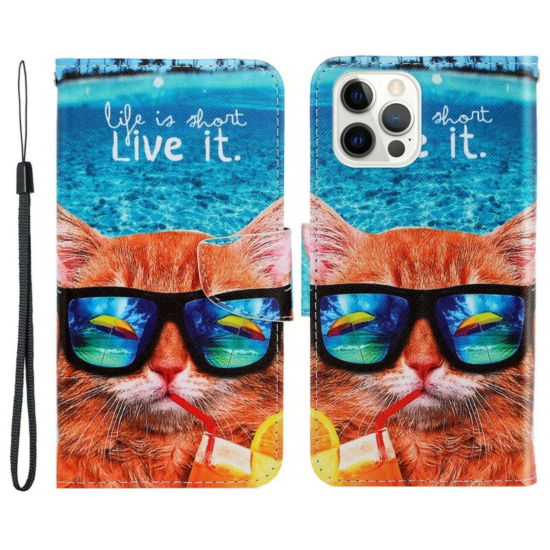 Custodia in pelle iPhone 13 Pro Cat Live It Strappy