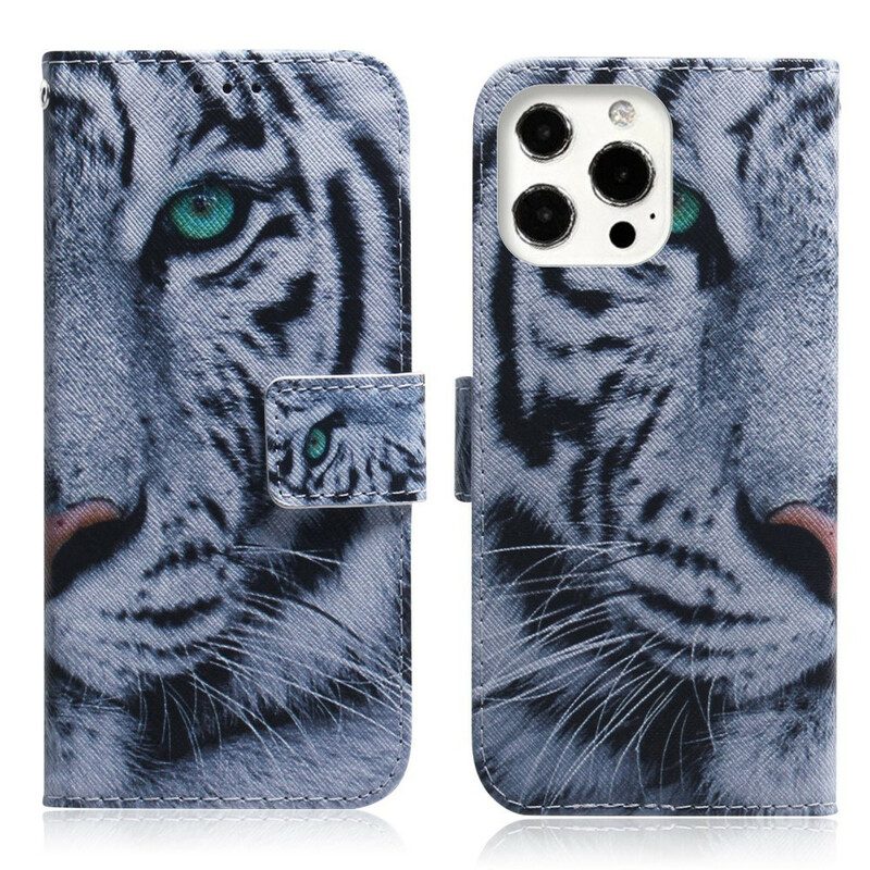 Custodia in pelle iPhone 13 Pro Faccia Da Tigre