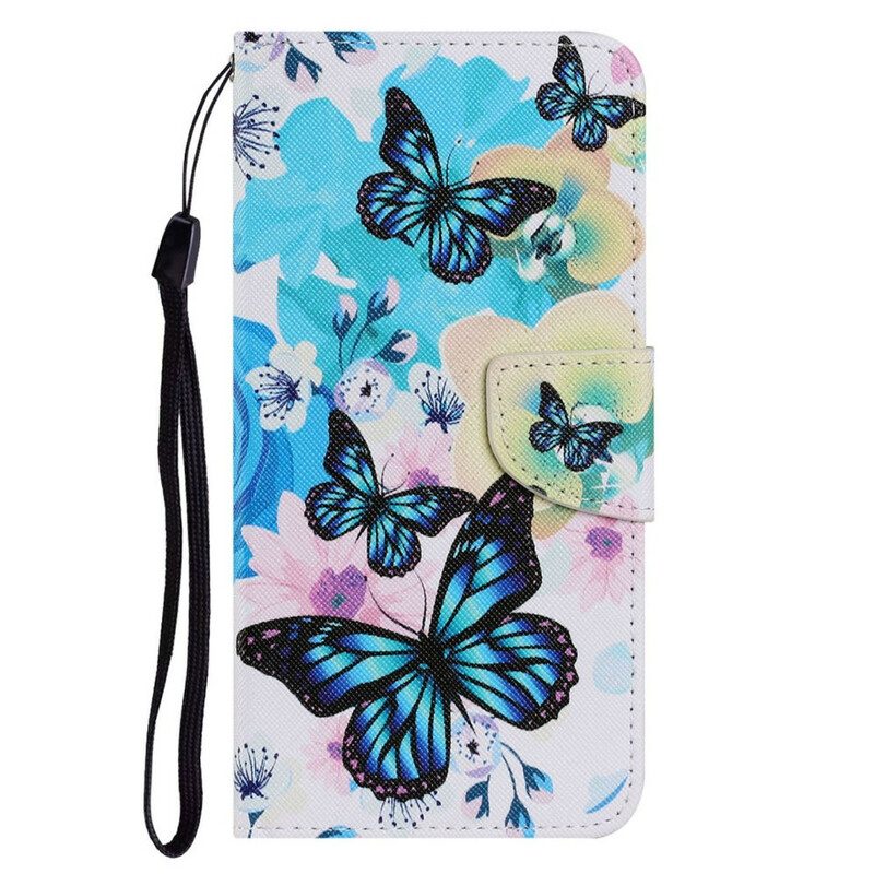 Custodia in pelle iPhone 13 Pro Farfalle E Fiori Estivi