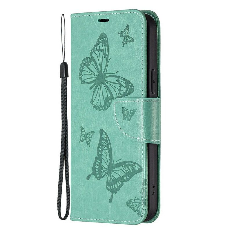 Custodia in pelle iPhone 13 Pro Farfalle Stampate Strappy