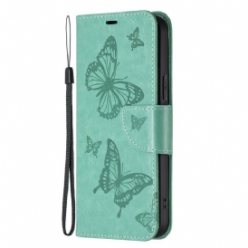 Custodia in pelle iPhone 13 Pro Farfalle Stampate Strappy