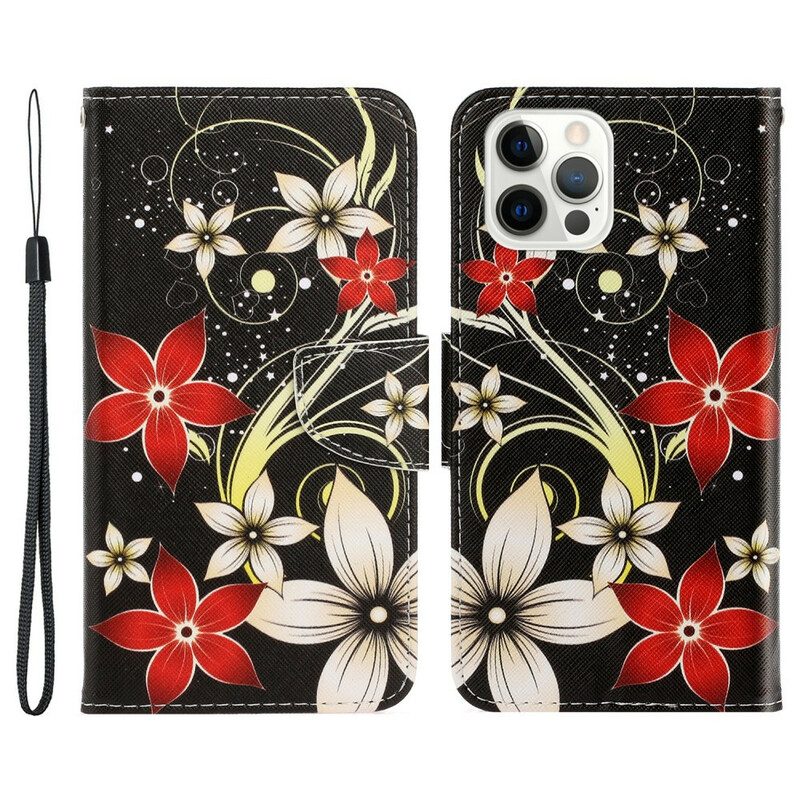 Custodia in pelle iPhone 13 Pro Fiori Strappy Colorati