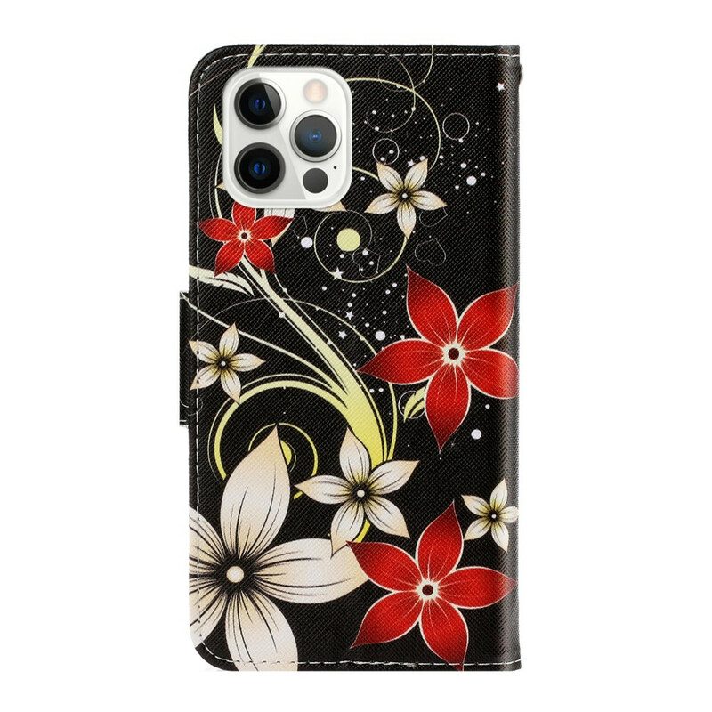 Custodia in pelle iPhone 13 Pro Fiori Strappy Colorati