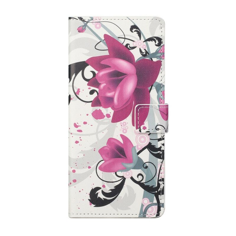 Custodia in pelle iPhone 13 Pro Fiori Tropicali