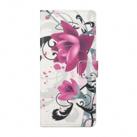 Custodia in pelle iPhone 13 Pro Fiori Tropicali