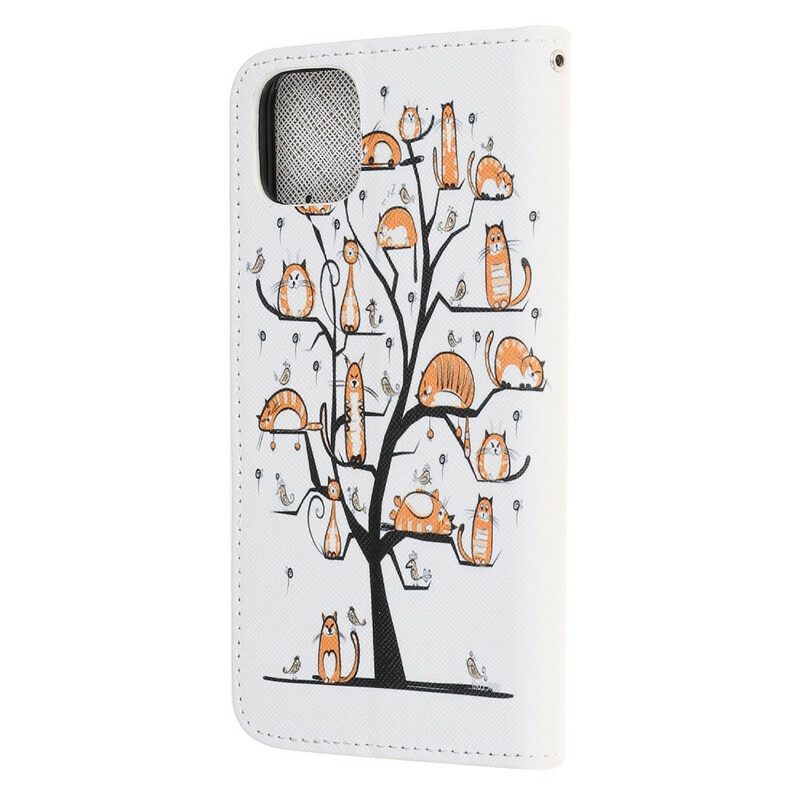 Custodia in pelle iPhone 13 Pro Gatti Funky Con Cinturino