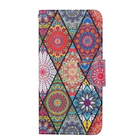 Custodia in pelle iPhone 13 Pro Patchwork Con Cordino