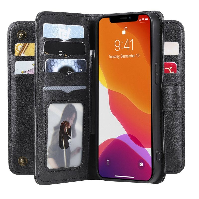 Custodia in pelle iPhone 13 Pro Portacarte Multifunzione Da 10 Carte