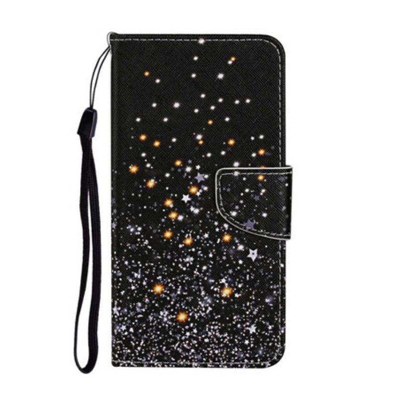 Custodia in pelle iPhone 13 Pro Stelle E Paillettes Con Cordino