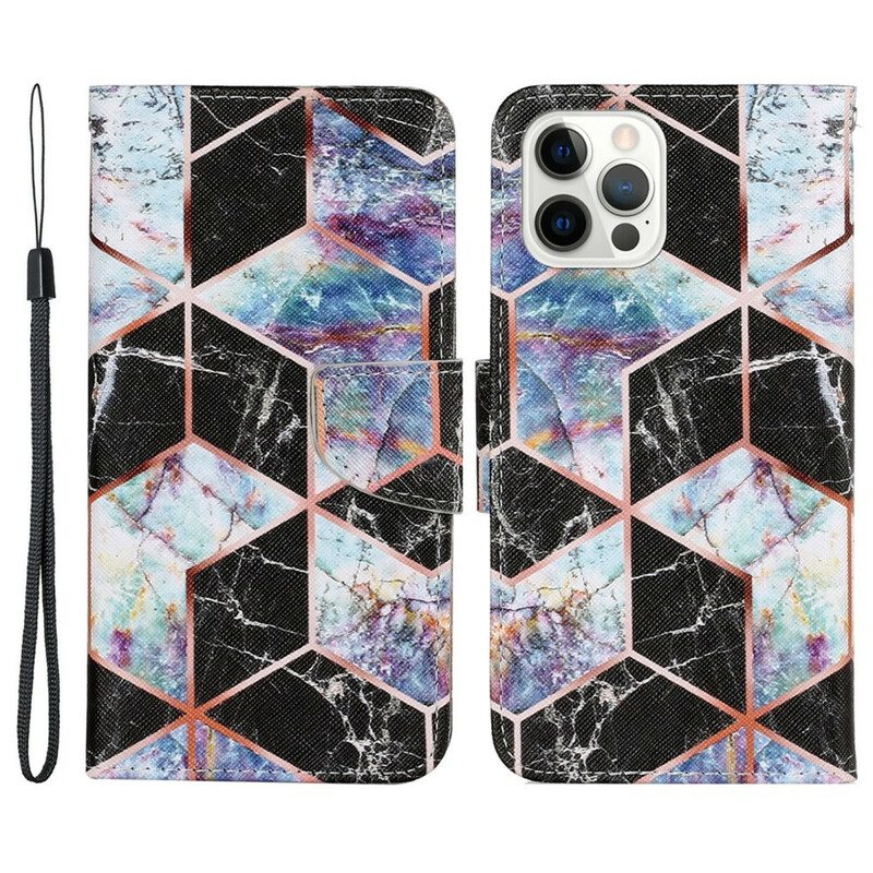 Custodia in pelle iPhone 13 Pro Stile Geometrico In Marmo