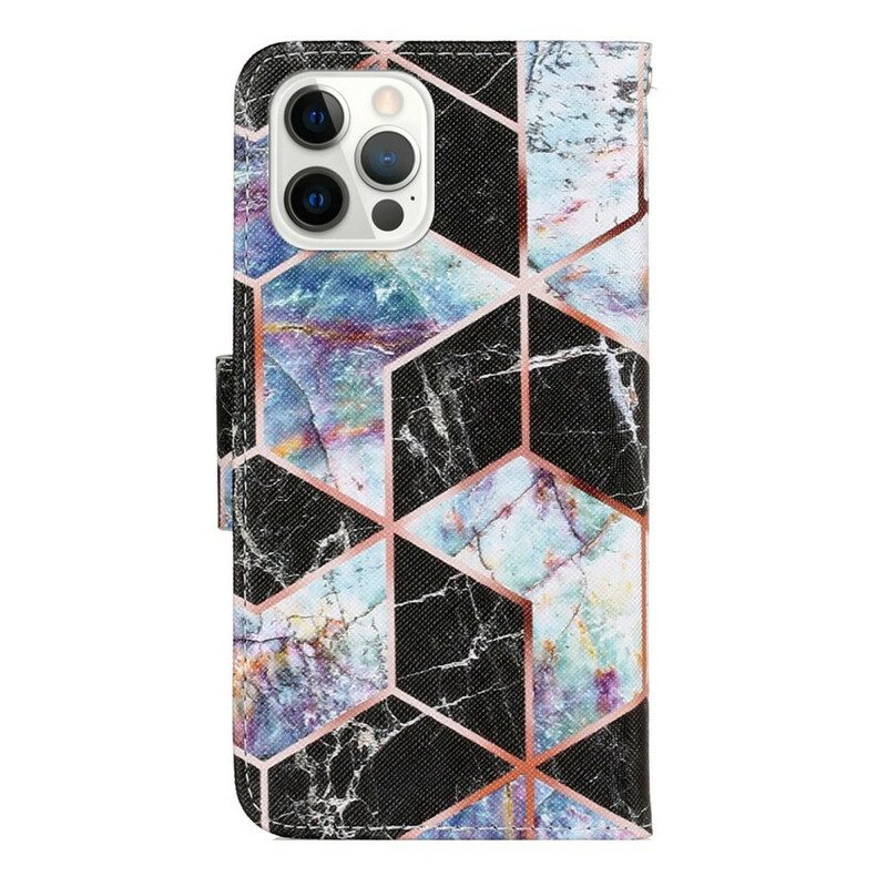 Custodia in pelle iPhone 13 Pro Stile Geometrico In Marmo