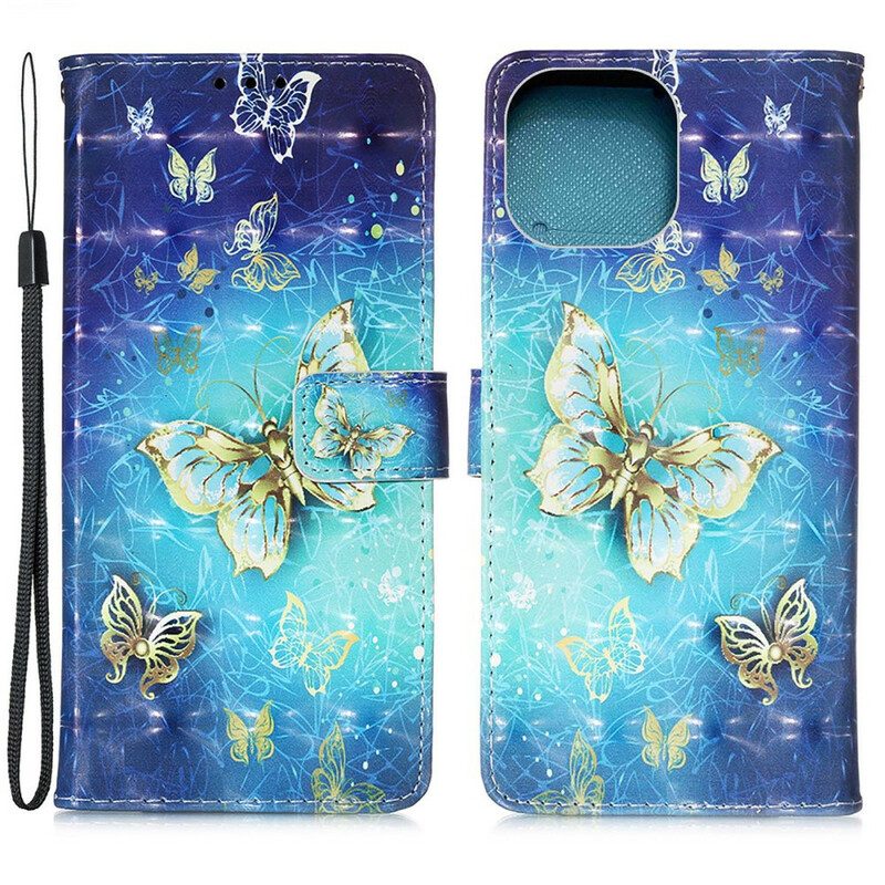 Folio Cover iPhone 13 Pro Cordino Farfalle Dorate