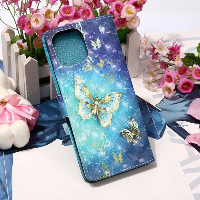 Folio Cover iPhone 13 Pro Cordino Farfalle Dorate