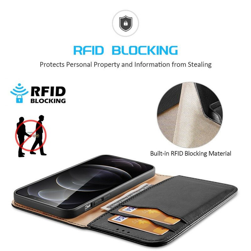 Folio Cover iPhone 13 Pro Custodia in pelle Crosta Di Pelle Rfid Dux Ducis