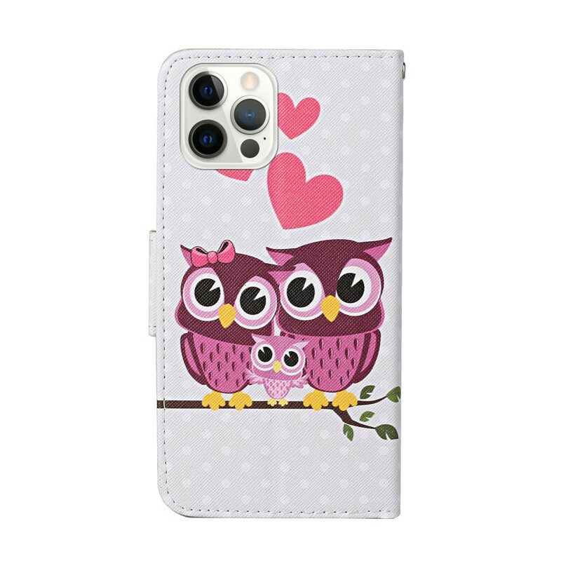 Folio Cover iPhone 13 Pro Famiglia Di Gufi Con Cordino