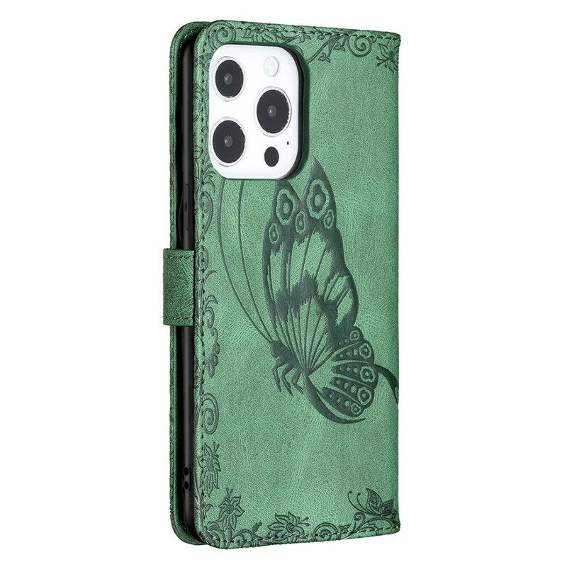 Folio Cover iPhone 13 Pro Farfalla Barocco Strappy