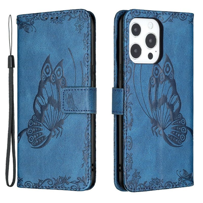 Folio Cover iPhone 13 Pro Farfalla Barocco Strappy