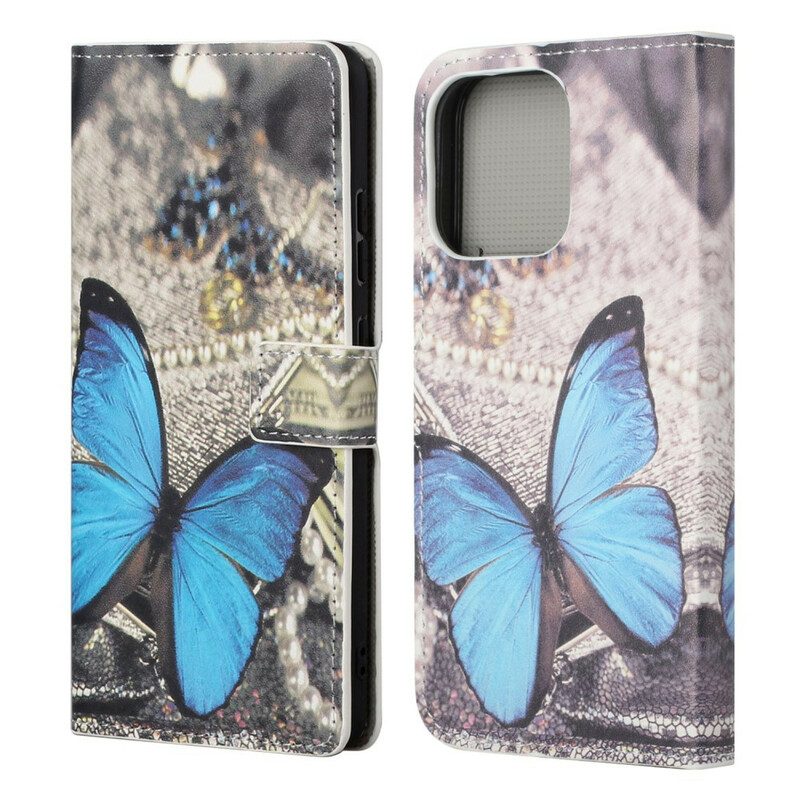 Folio Cover iPhone 13 Pro Farfalla Blu