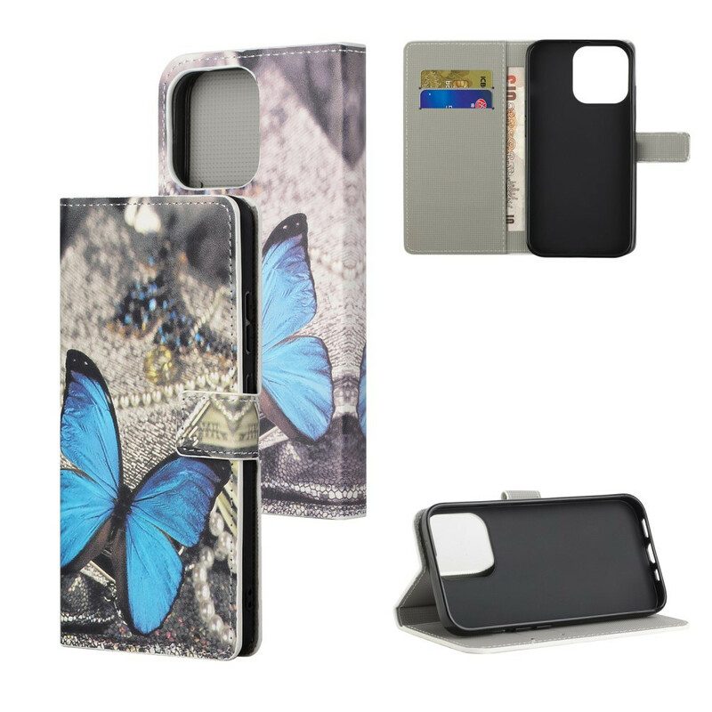 Folio Cover iPhone 13 Pro Farfalla Blu