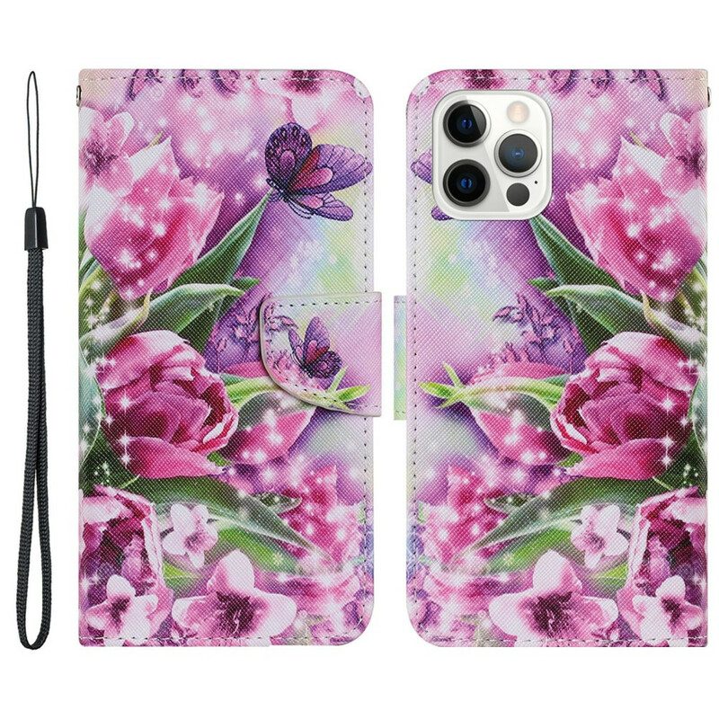 Folio Cover iPhone 13 Pro Farfalle E Tulipani