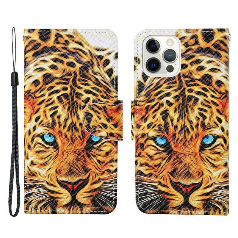 Folio Cover iPhone 13 Pro Tigre Con Cordino