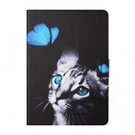 Custodia in pelle iPad Mini 6 (2021) Gatto Blu E Farfalla