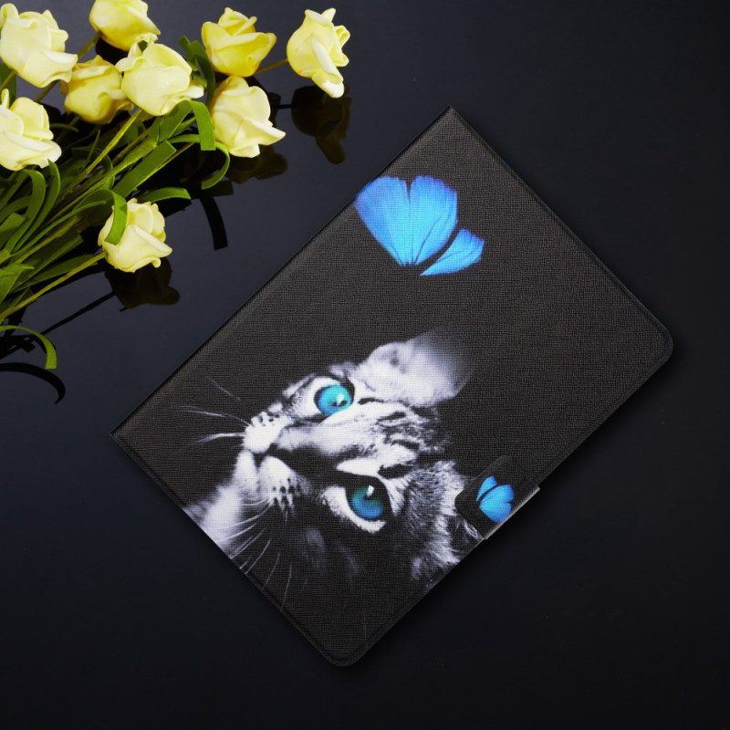 Custodia in pelle iPad Mini 6 (2021) Gatto Blu E Farfalla