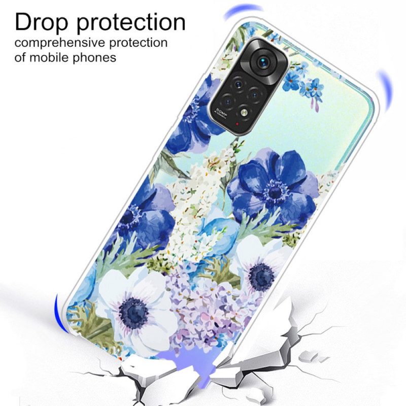 Cover Xiaomi Redmi Note 11 Pro / 11 Pro 5G Fiori Blu Dell'acquerello