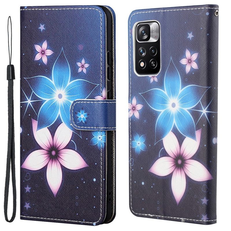 Custodia in pelle Xiaomi Redmi Note 11 Pro / 11 Pro 5G Cinturino Lunare Fiori