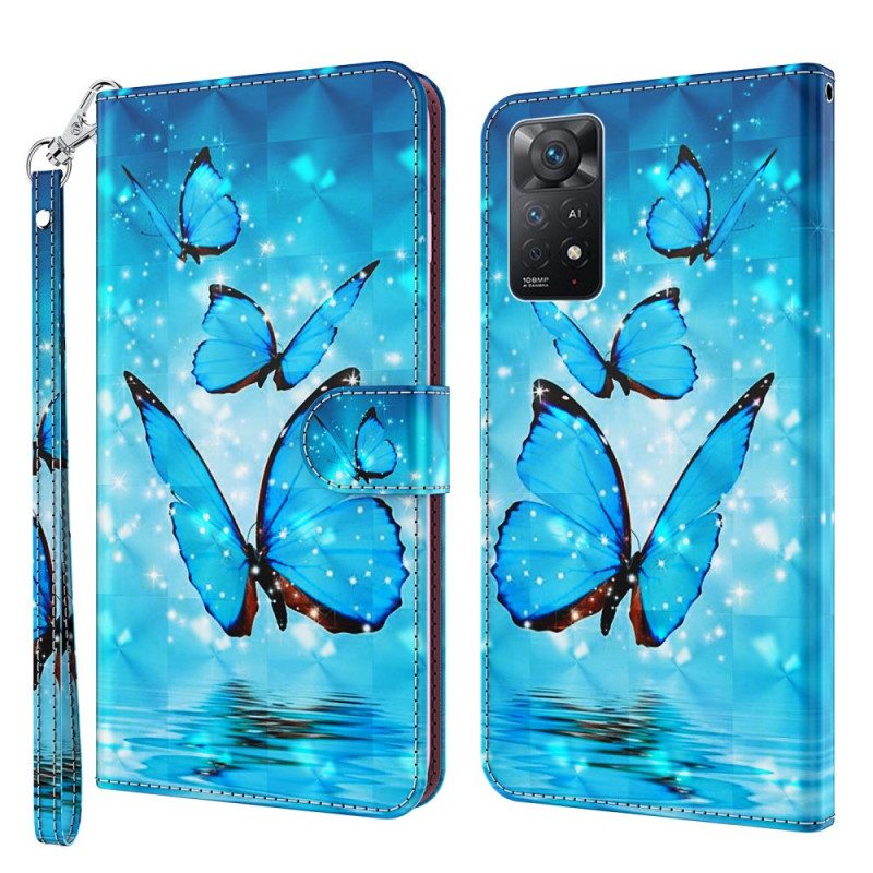 Custodia in pelle Xiaomi Redmi Note 11 Pro / 11 Pro 5G Farfalle Blu Volanti