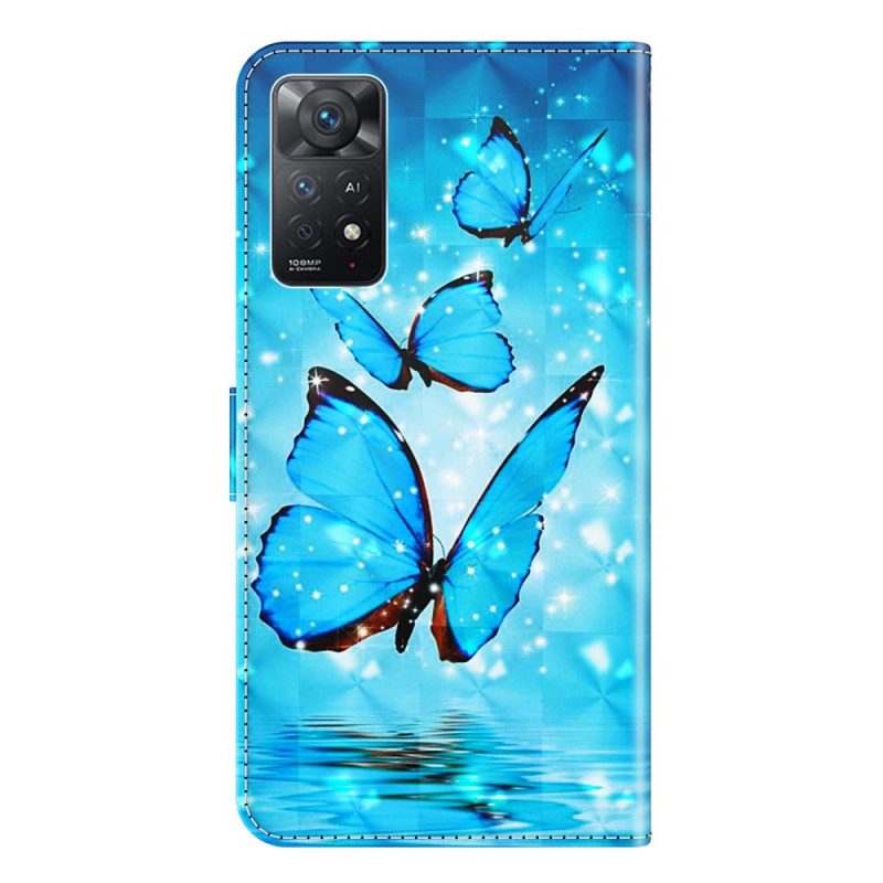 Custodia in pelle Xiaomi Redmi Note 11 Pro / 11 Pro 5G Farfalle Blu Volanti