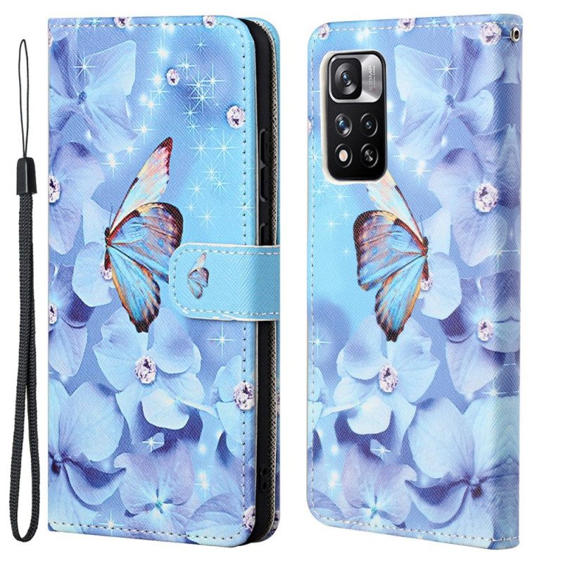 Custodia in pelle Xiaomi Redmi Note 11 Pro / 11 Pro 5G Farfalle Di Diamanti Strappy