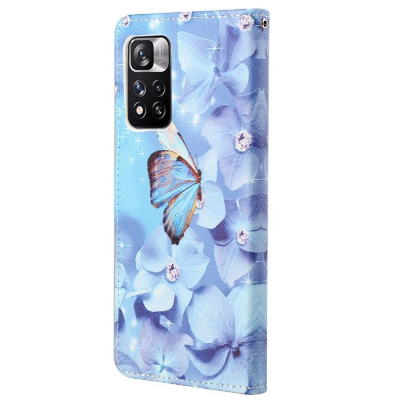 Custodia in pelle Xiaomi Redmi Note 11 Pro / 11 Pro 5G Farfalle Di Diamanti Strappy