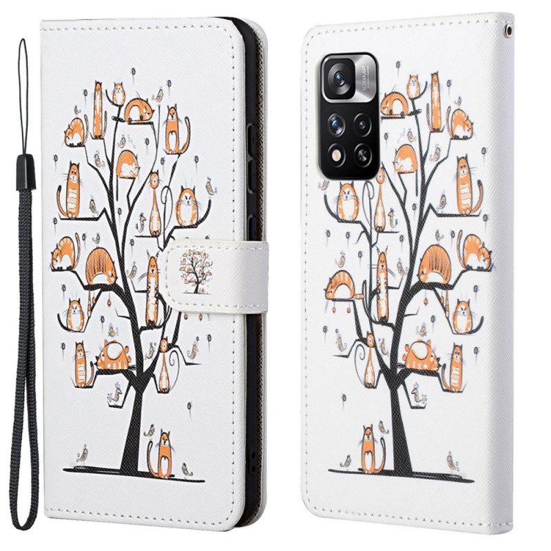 Custodia in pelle Xiaomi Redmi Note 11 Pro / 11 Pro 5G Gatti Funky Con Cinturino