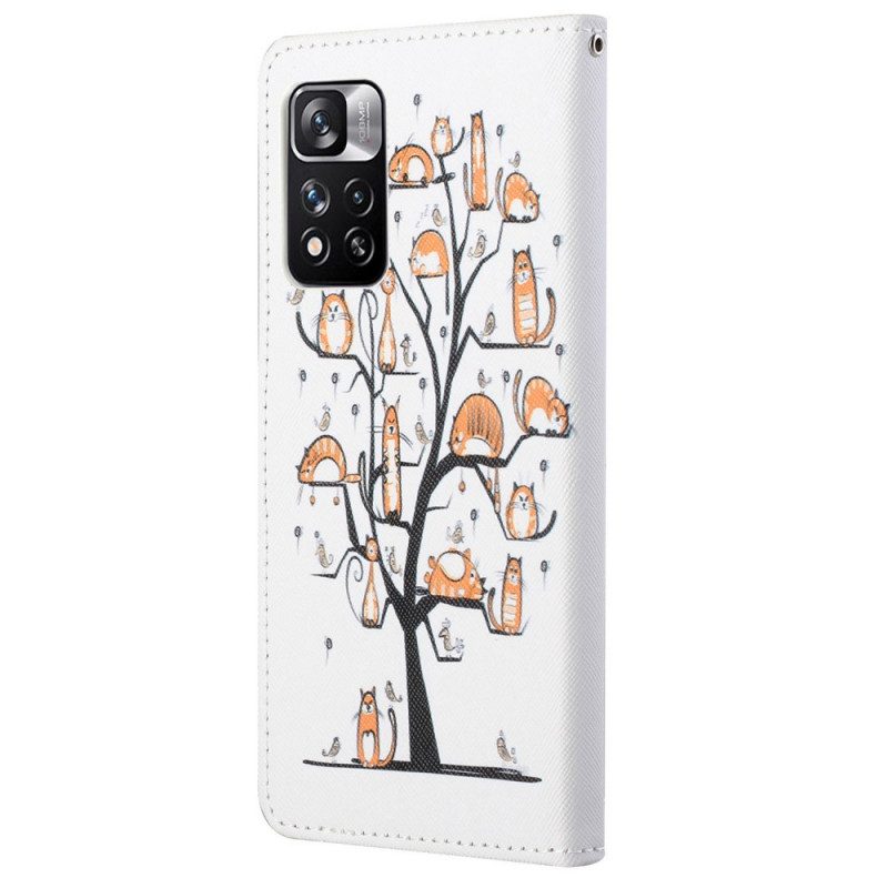 Custodia in pelle Xiaomi Redmi Note 11 Pro / 11 Pro 5G Gatti Funky Con Cinturino