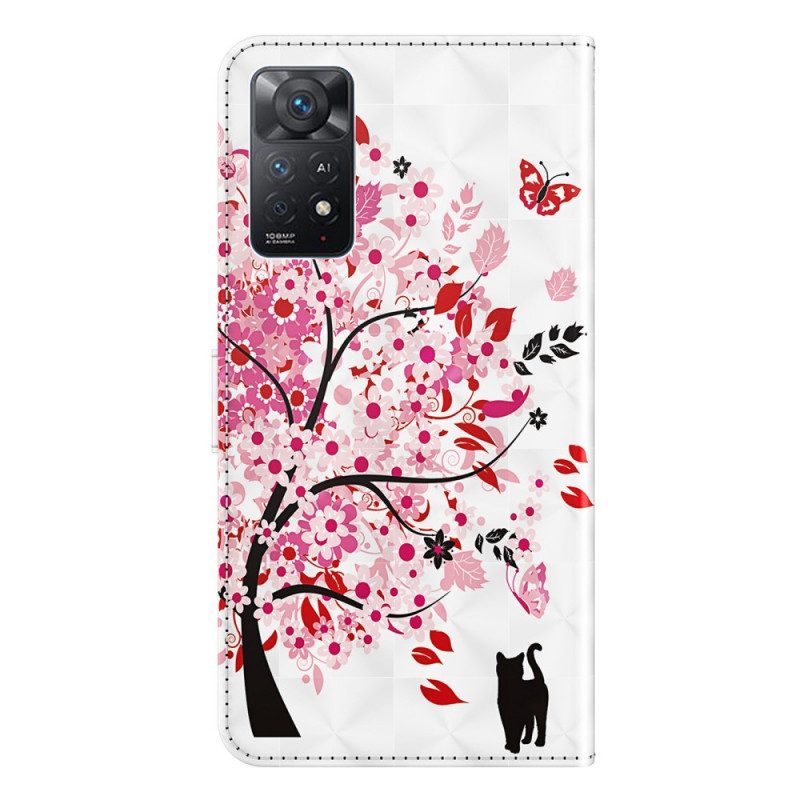 Folio Cover Xiaomi Redmi Note 11 Pro / 11 Pro 5G Albero Rosa E Gatto Nero