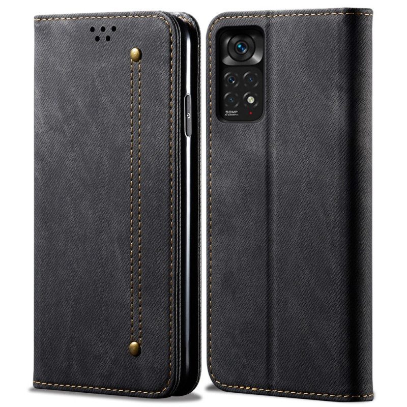 Folio Cover Xiaomi Redmi Note 11 Pro / 11 Pro 5G Custodia in pelle Tessuto Denim