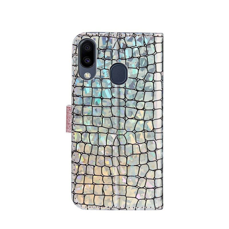 Custodia in pelle Samsung Galaxy A30 Diamanti Coccodrillo