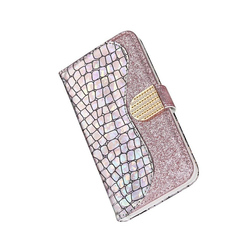 Custodia in pelle Samsung Galaxy A30 Diamanti Coccodrillo